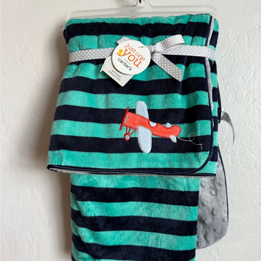Carter's Kids Striped Blanket - Teal and Navy